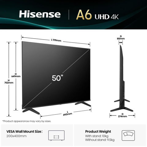 Εικόνα της HISENSE 50A6Q UHD Smart 50'' Τηλεόραση
